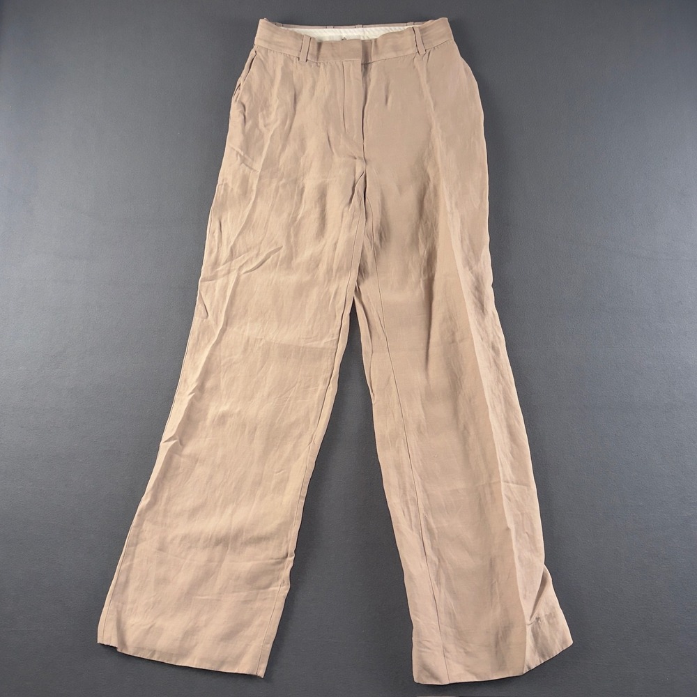 Babaton Aritzia Tan Viscose Linen Blend Wide Leg Trousers Pants Size 0 107202